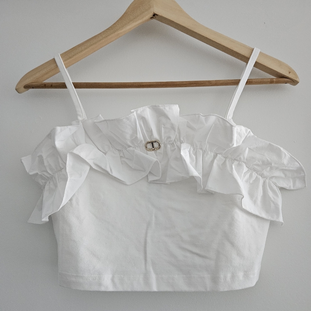 TWINSET Milano White Poplin Ruffled Top 16Y